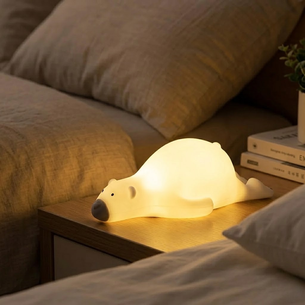 Veilleuse ours allongé sur le ventre