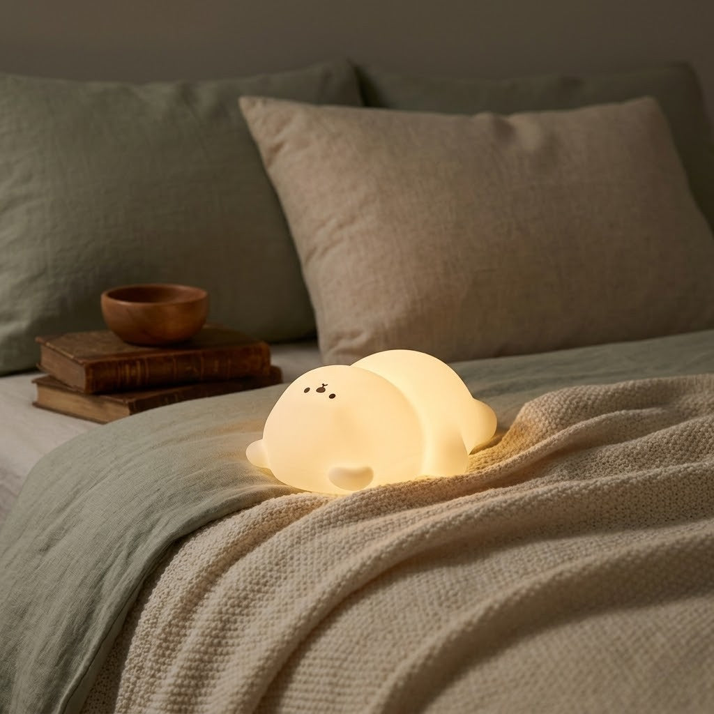 Veilleuse ours allongée sur le dos