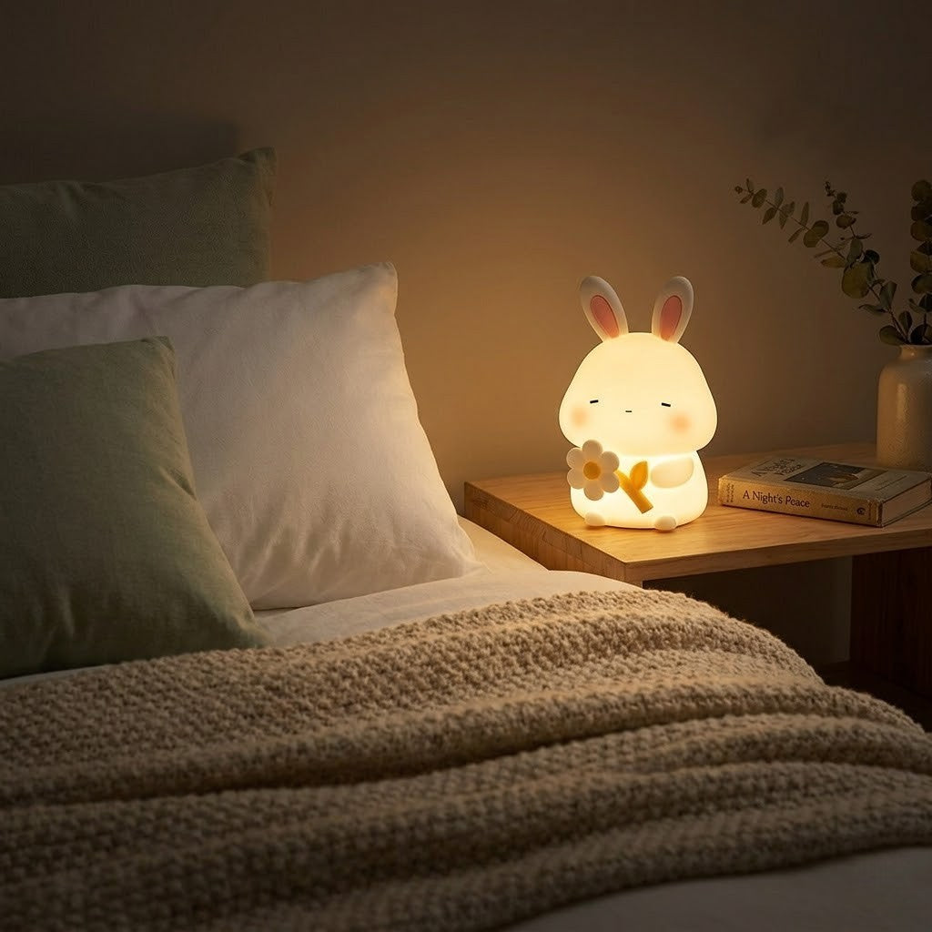 Veilleuse lapin avec une fleur