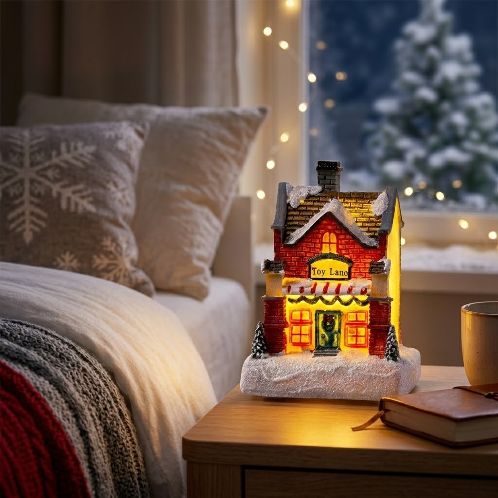 Veilleuse noël maisonnette enneigé