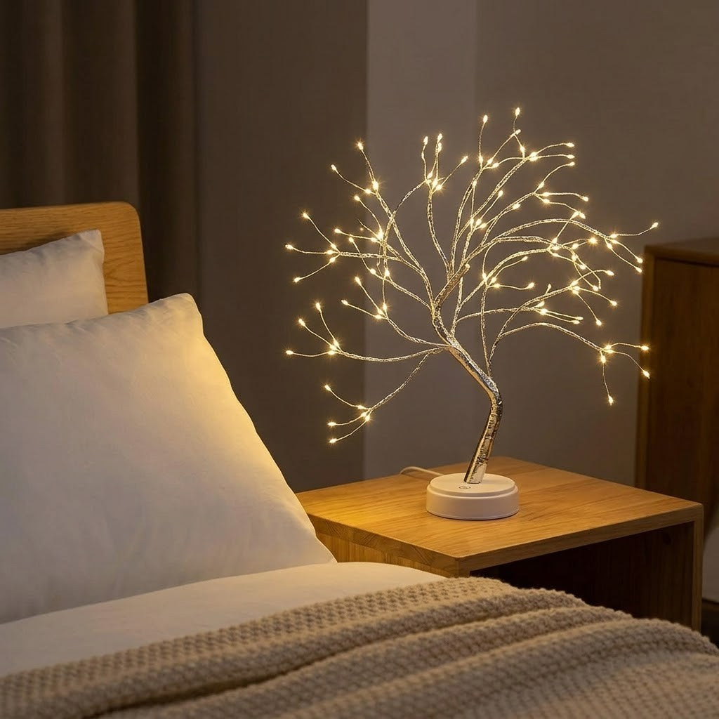 Veilleuse noël arbre lumineux branches dorées
