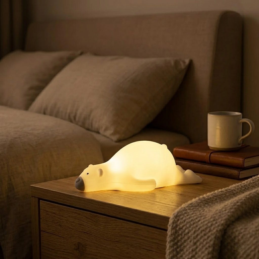 Veilleuse ours allongé sur le ventre