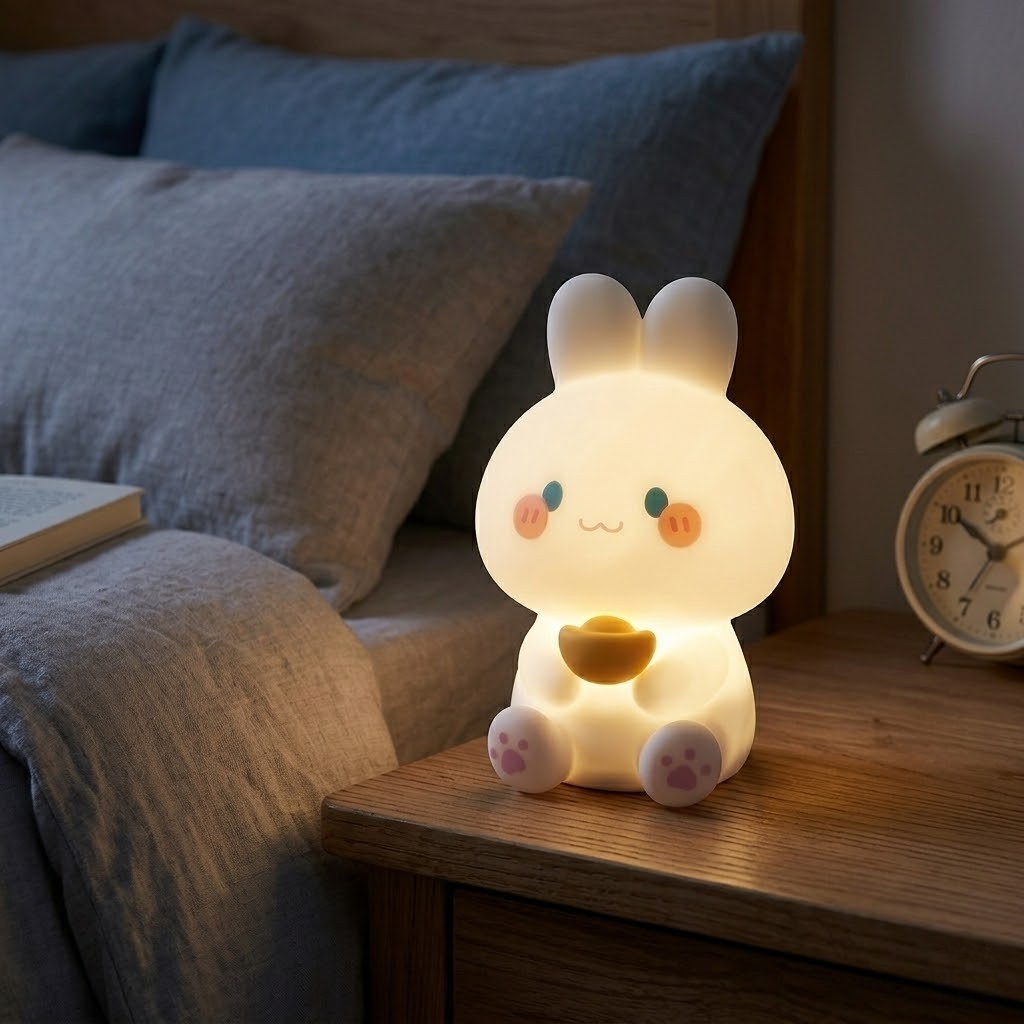 Veilleuse lapin LED assis avec lune