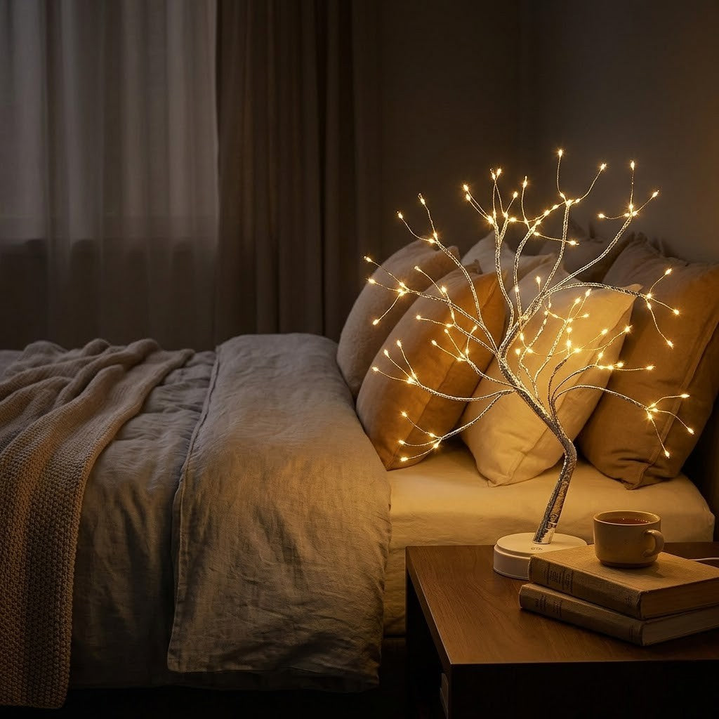 Veilleuse noël arbre lumineux branches dorées