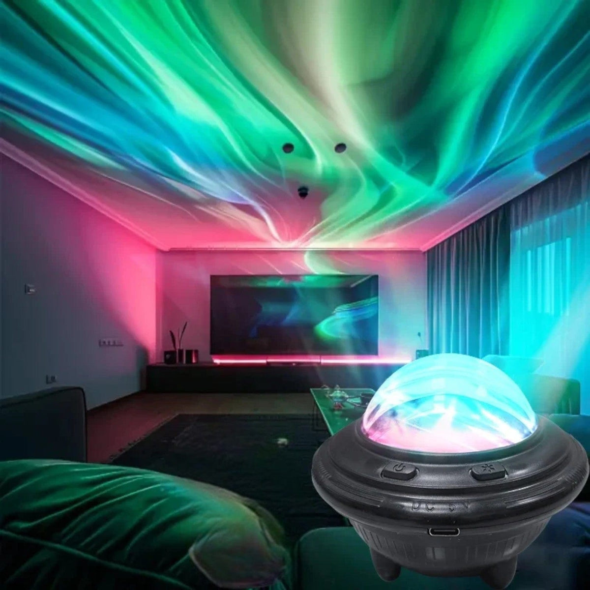 Veilleuse projection aurore boréale